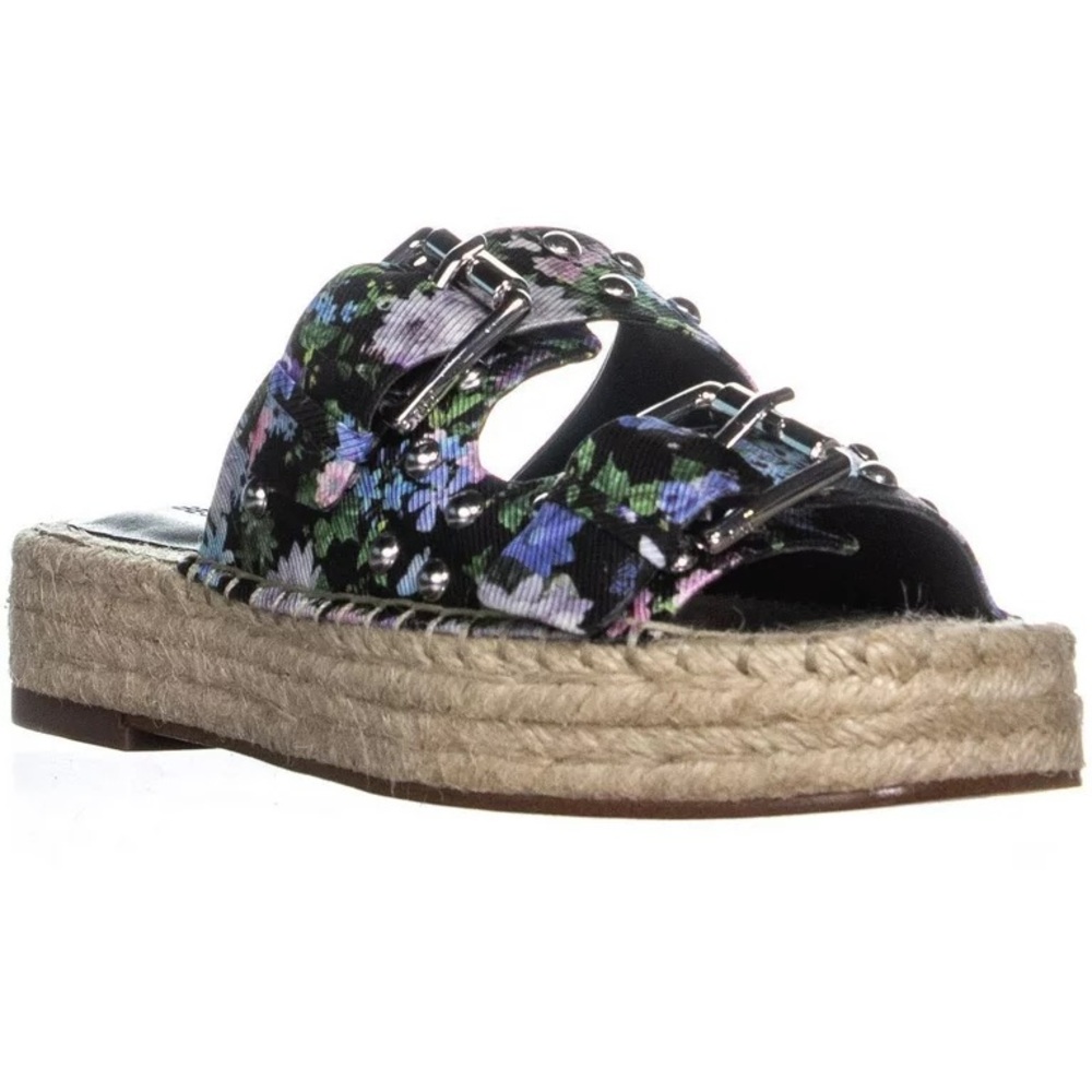 Rebecca Minkoff Black Floral Buckle Espadrille Sandals